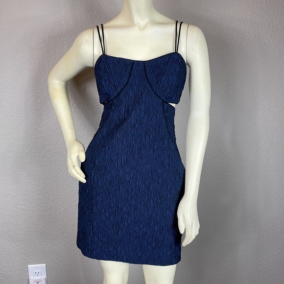 Jonathan Simkhai Navy Blue Crinkle Quilted Textured Cut Out Bodycon Dress 10 - Picture 1 of 12